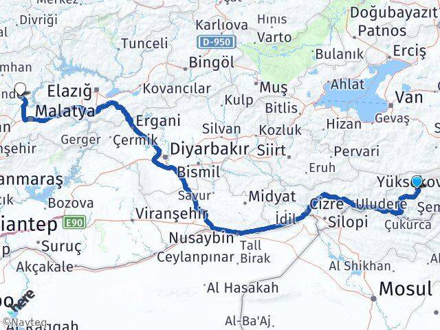 Hakkari Yazıhan Malatya Arası Kaç Km - Yol Haritası