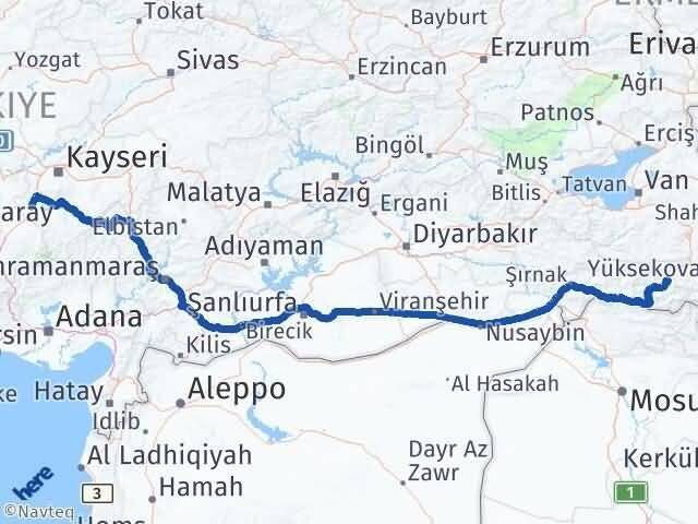 Hakkari Yeşilhisar Kayseri Arası Kaç Km - Yol Haritası