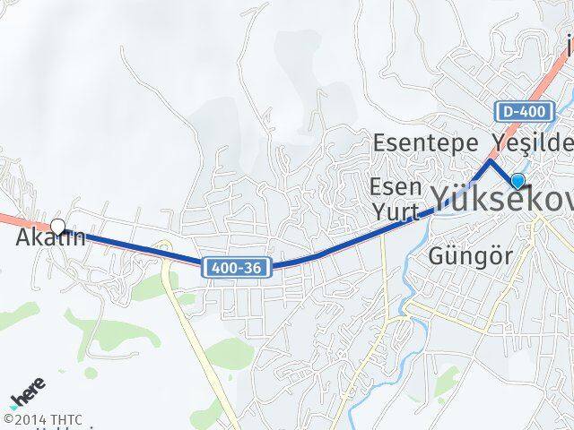 Hakkari Yüksekova Akalın Yüksekova Arası Kaç Km - Yol Haritası