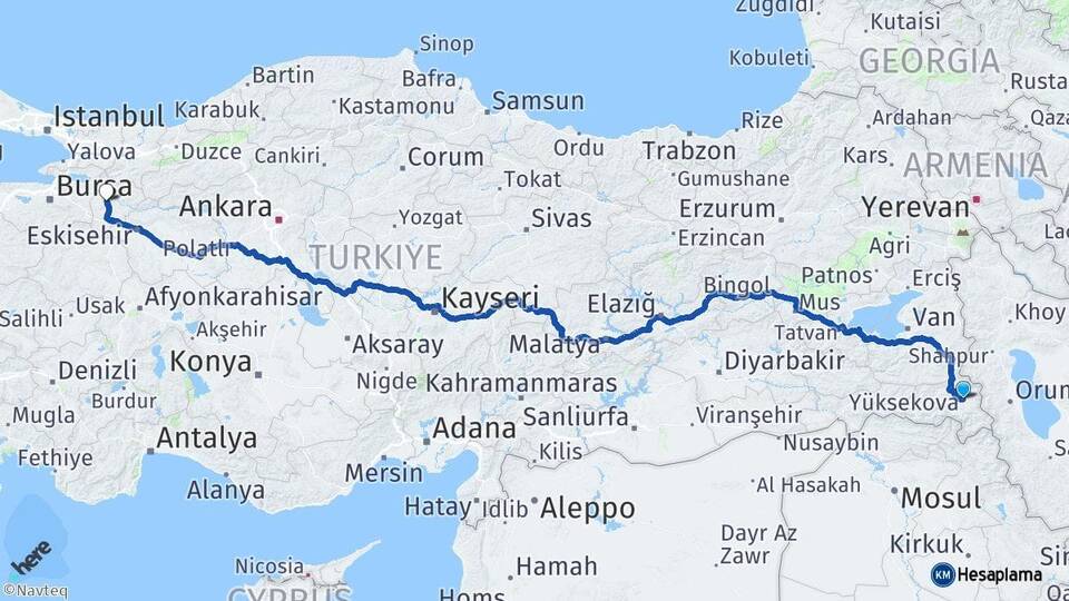 Hakkari Yüksekova Bilecik Arası Kaç Km - Yol Haritası