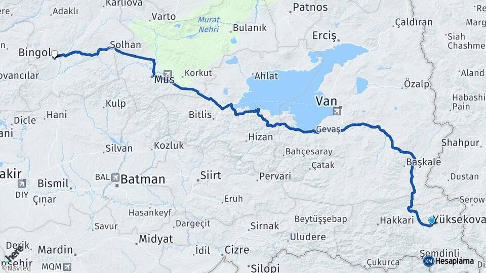Hakkari Yüksekova Bingöl Arası Kaç Km - Yol Haritası