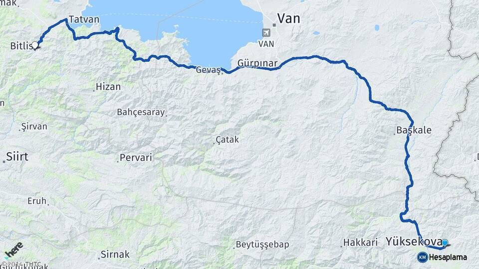 Hakkari Yüksekova Bitlis Arası Kaç Km - Yol Haritası
