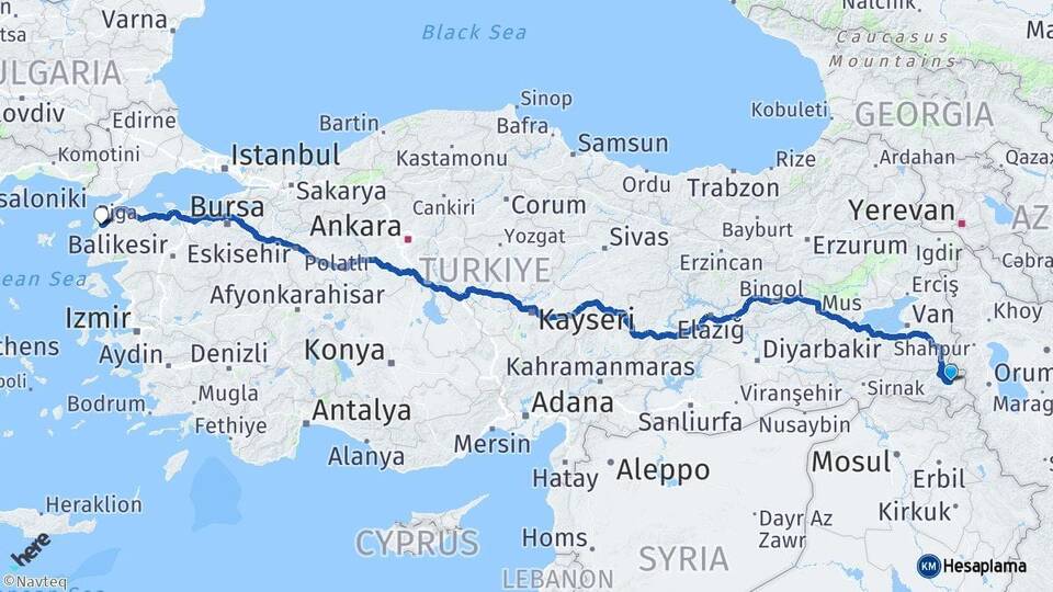 Hakkari Yüksekova Çanakkale Arası Kaç Km - Yol Haritası