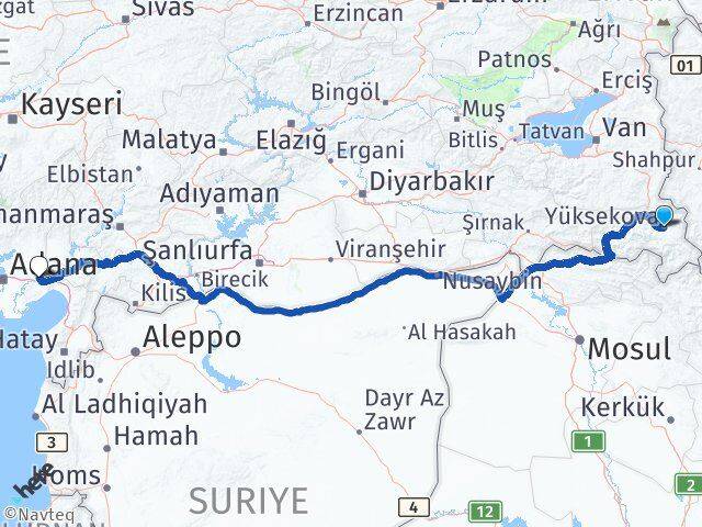 Hakkari Yüksekova Ceyhan Adana Arası Kaç Km - Yol Haritası