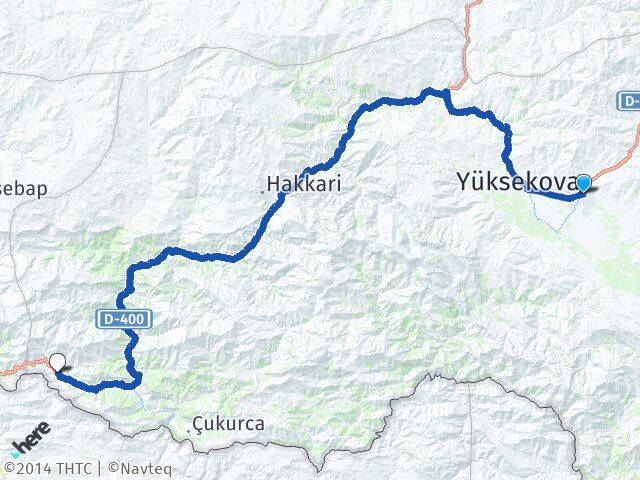 Hakkari Yüksekova Çığlı Çukurca Arası Kaç Km - Yol Haritası