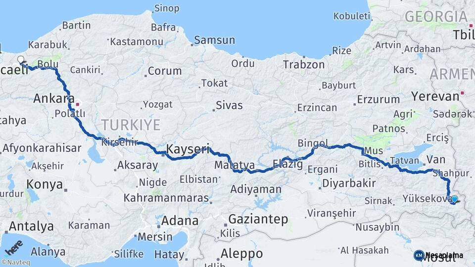 Hakkari Yüksekova Düzce Arası Kaç Km - Yol Haritası