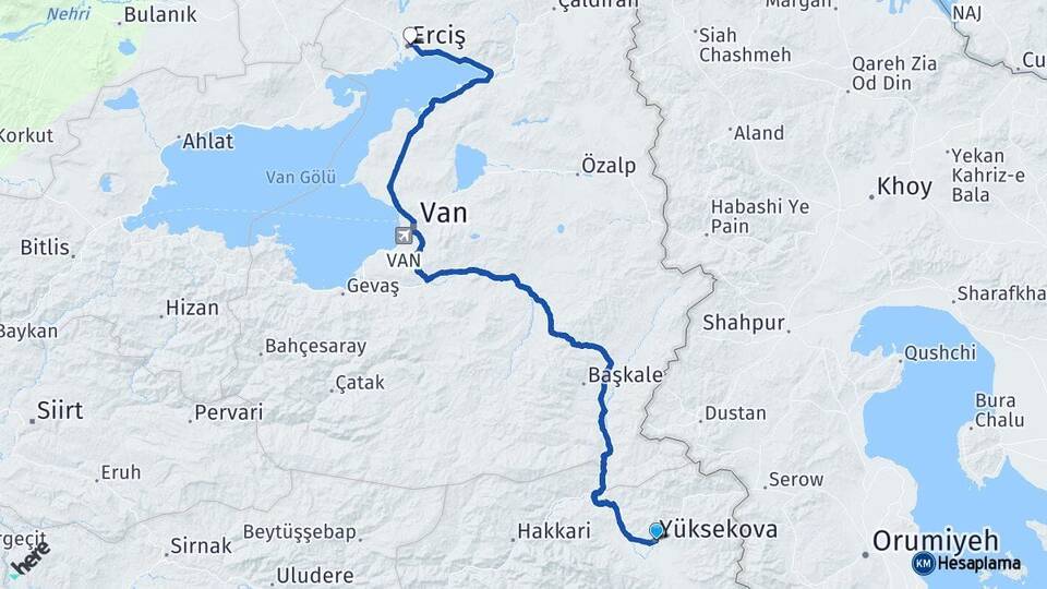 Hakkari Yüksekova Erciş Van Arası Kaç Km - Yol Haritası