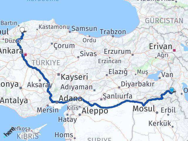 Hakkari Yüksekova Karabük Arası Kaç Km - Yol Haritası