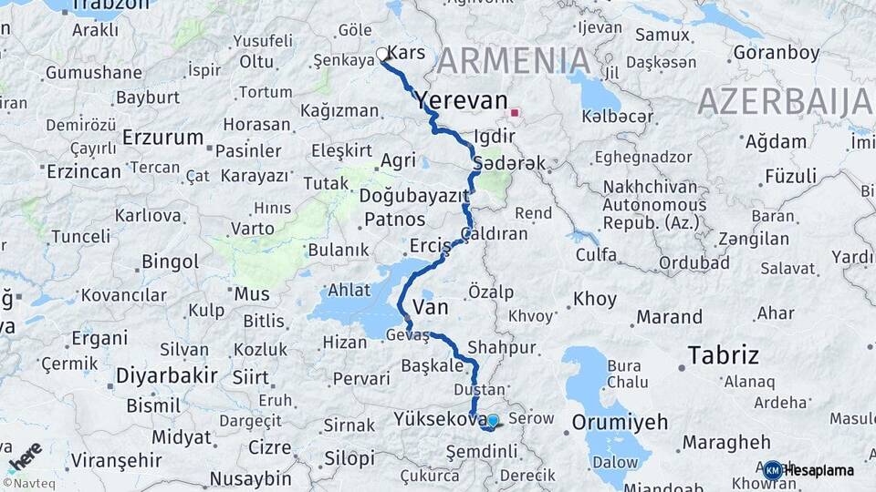 Hakkari Yüksekova Kars Arası Kaç Km - Yol Haritası
