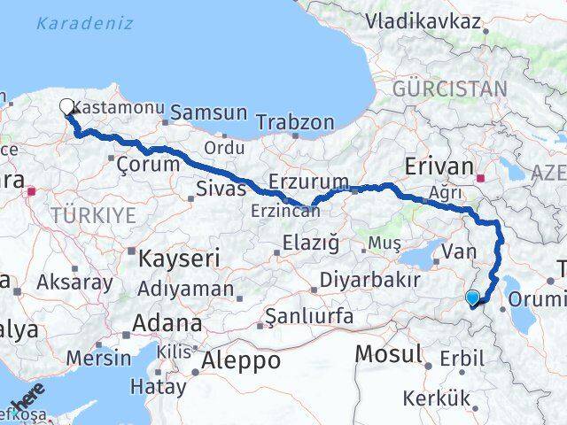 Hakkari Yüksekova Kastamonu Arası Kaç Km - Yol Haritası