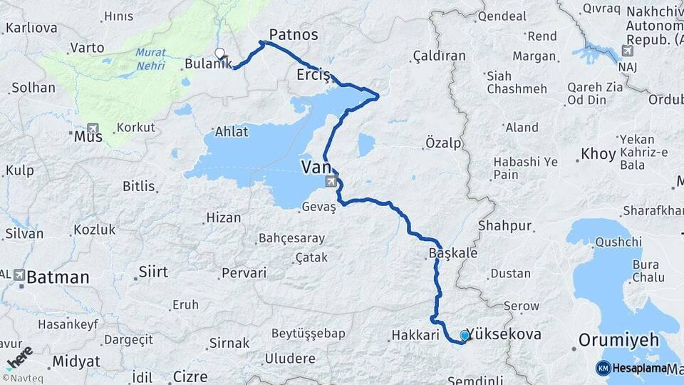 Hakkari Yüksekova Malazgirt Muş Arası Kaç Km - Yol Haritası