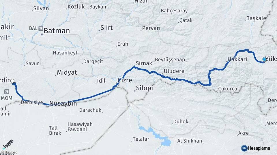 Hakkari Yüksekova Mardin Arası Kaç Km - Yol Haritası