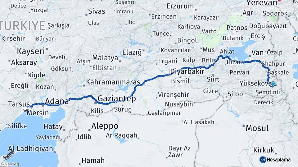 Hakkari Yüksekova Mersin Arası Kaç Km - Yol Haritası