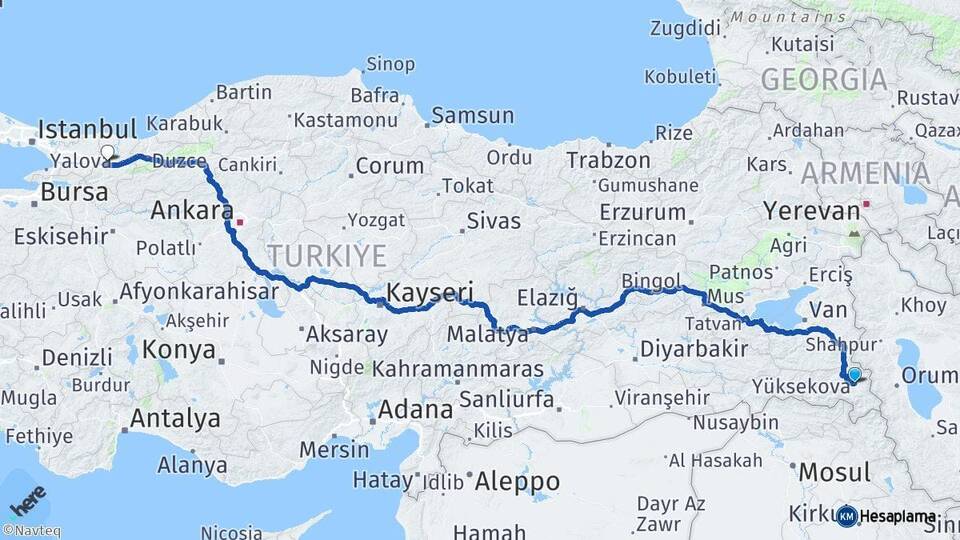 Hakkari Yüksekova Sakarya Arası Kaç Km - Yol Haritası