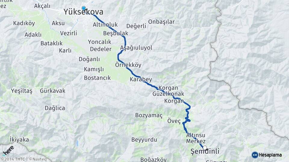 Hakkari Yüksekova Şemdinli Arası Kaç Km - Yol Haritası