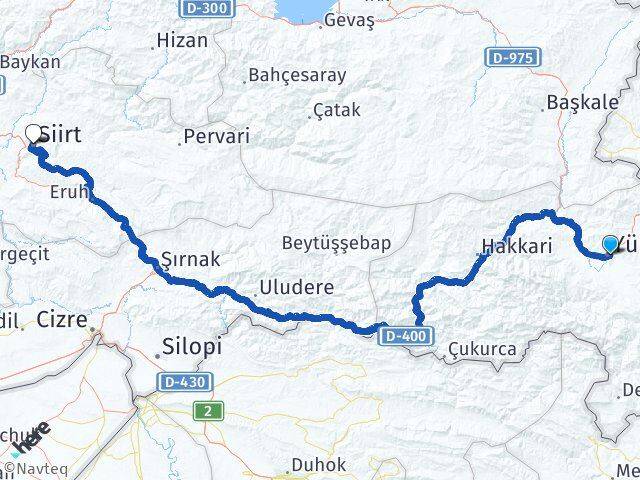 Hakkari Yüksekova Siirt Arası Kaç Km - Yol Haritası