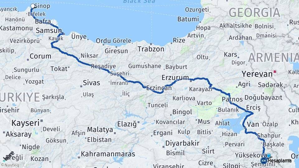 Hakkari Yüksekova Sinop Arası Kaç Km - Yol Haritası