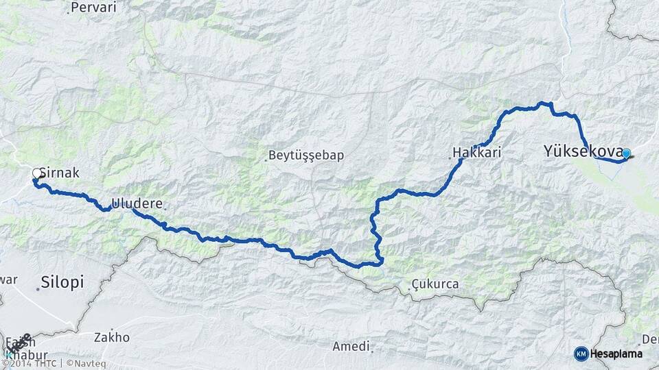 Hakkari Yüksekova Şırnak Arası Kaç Km - Yol Haritası