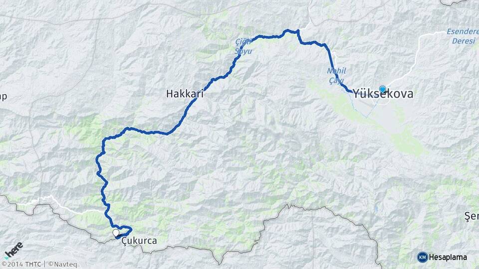 Hakkari Yüksekova Üzümlü Çukurca Arası Kaç Km - Yol Haritası