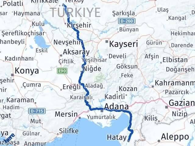 Hatay Akçakent Kırşehir Arası Kaç Km - Yol Haritası