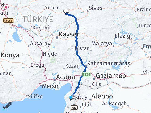 Hatay Akdağmadeni Yozgat Arası Kaç Km - Yol Haritası