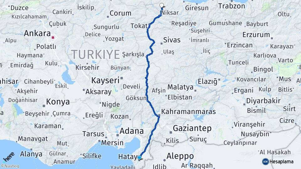 Hatay Akkuş Ordu Arası Kaç Km - Yol Haritası