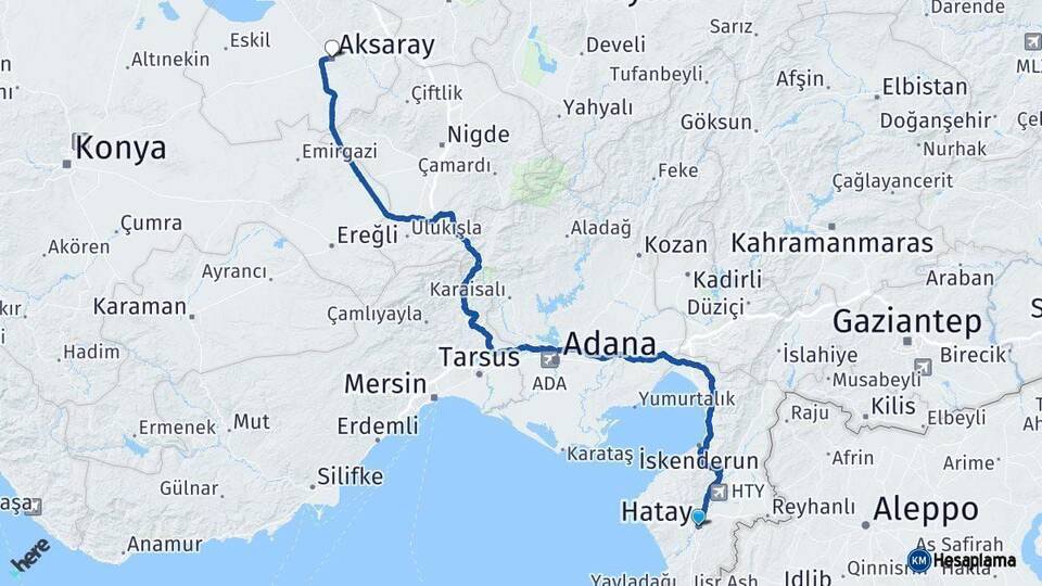 Hatay Aksaray Arası Kaç Km - Yol Haritası