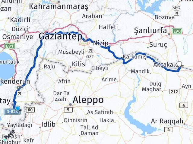 Hatay Altınözü Akçakale Şanlıurfa Arası Kaç Km - Yol Haritası