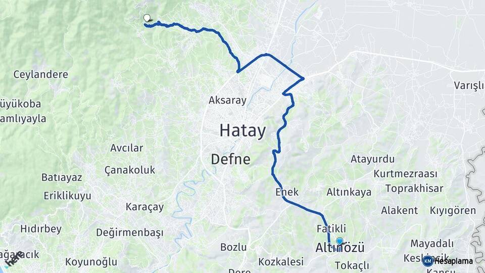 Hatay Altınözü Antakya Arası Kaç Km - Yol Haritası