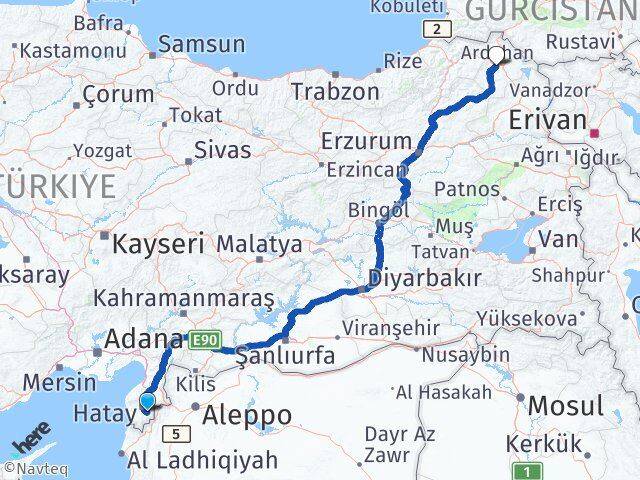 Hatay Altınözü Ardahan Arası Kaç Km - Yol Haritası