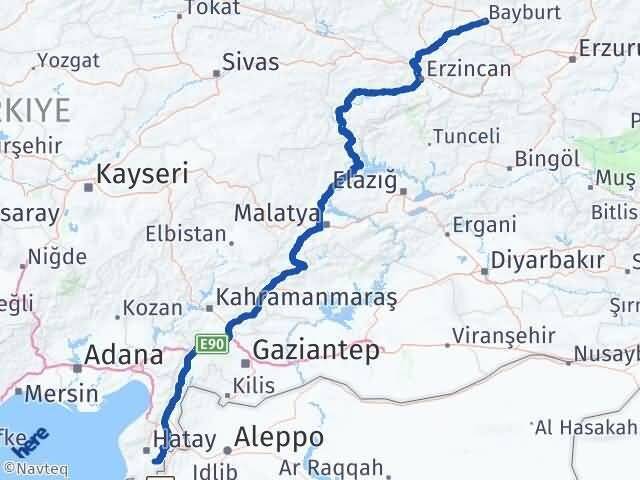 Hatay Altınözü Bayburt Arası Kaç Km - Yol Haritası