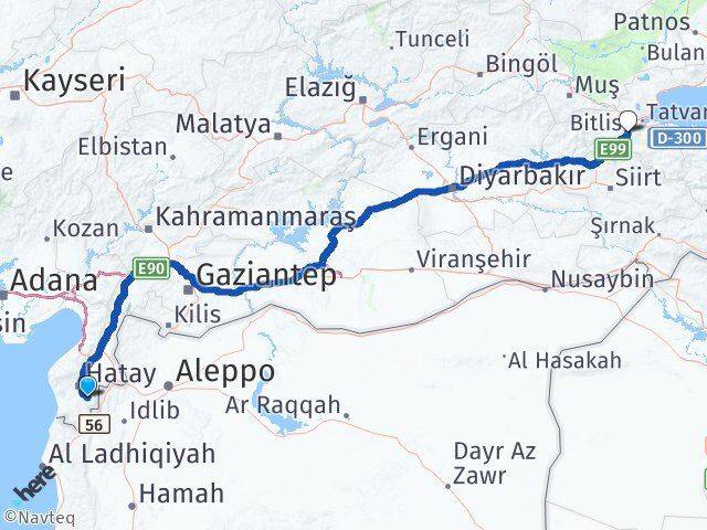 Hatay Altınözü Bitlis Arası Kaç Km - Yol Haritası
