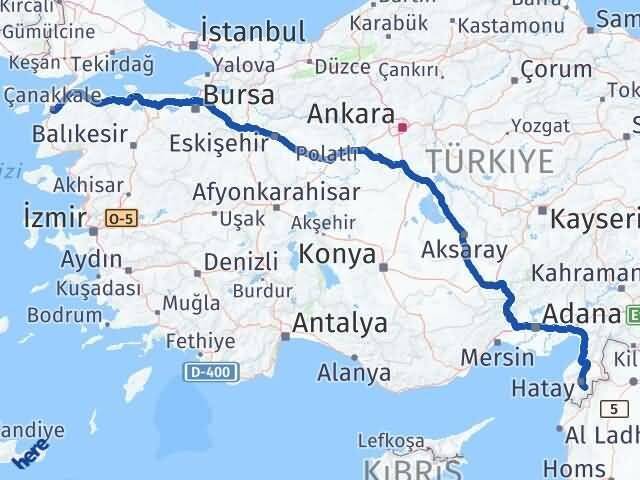 Hatay Altınözü Çanakkale Arası Kaç Km - Yol Haritası