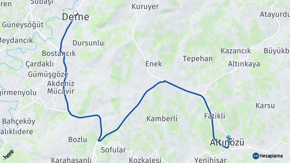 Hatay Altınözü Defne Arası Kaç Km - Yol Haritası