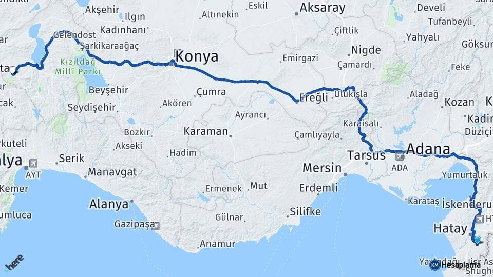 Hatay Altınözü Isparta Arası Kaç Km - Yol Haritası