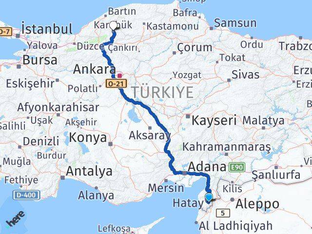 Hatay Altınözü Karabük Arası Kaç Km - Yol Haritası