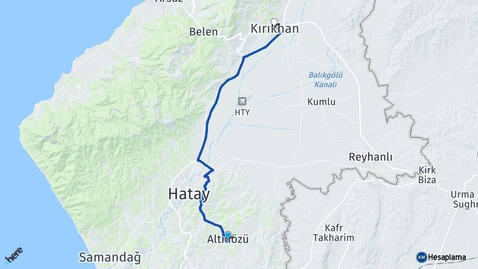 Hatay Altınözü Kırıkhan Arası Kaç Km - Yol Haritası