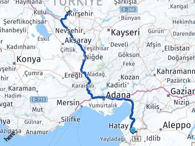 Hatay Altınözü Kırşehir Arası Kaç Km - Yol Haritası