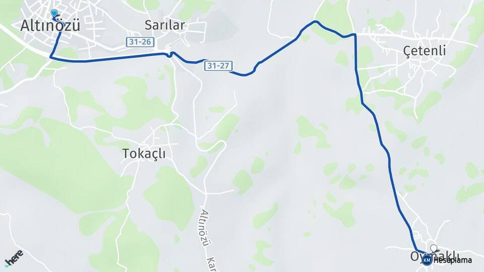 Hatay Altınözü Oymaklı Altınözü Arası Kaç Km - Yol Haritası