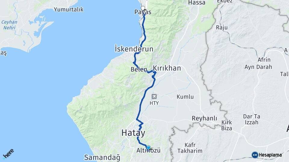 Hatay Altınözü Payas Arası Kaç Km - Yol Haritası