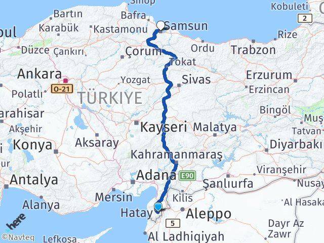 Hatay Altınözü Samsun Arası Kaç Km - Yol Haritası