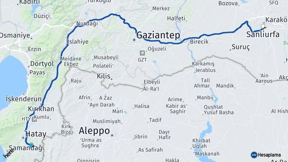 Hatay Altınözü Şanlıurfa Arası Kaç Km - Yol Haritası