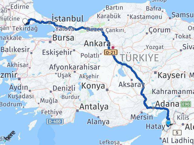 Hatay Altınözü Tekirdağ Arası Kaç Km - Yol Haritası