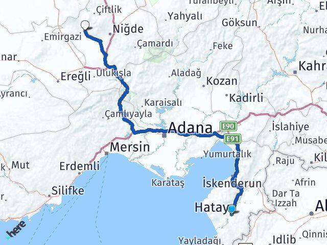 Hatay Altunhisar Niğde Arası Kaç Km - Yol Haritası