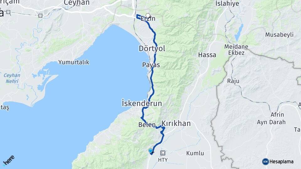 Hatay Antakya Serinyol Erzin Arası Kaç Km - Yol Haritası