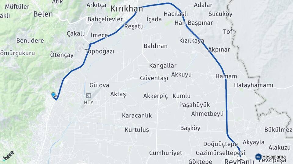 Hatay Antakya Serinyol Reyhanlı Arası Kaç Km - Yol Haritası