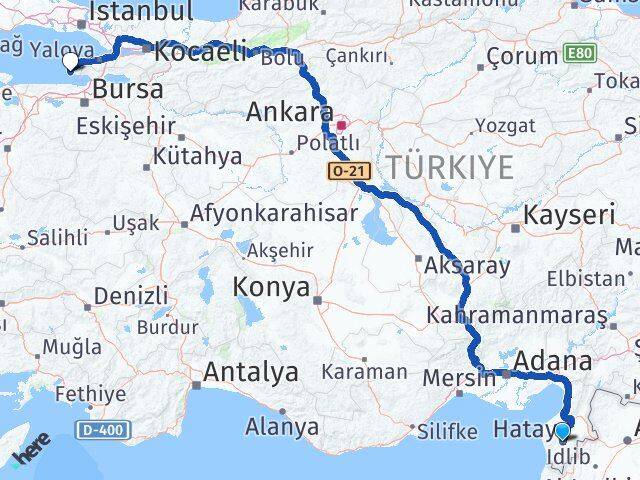 Hatay Armutlu Yalova Arası Kaç Km - Yol Haritası