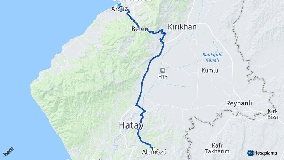 Hatay Arsuz Altınözü Arası Kaç Km - Yol Haritası