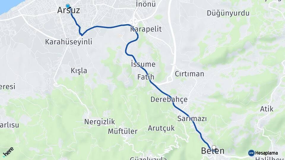 Hatay Arsuz Belen Arası Kaç Km - Yol Haritası