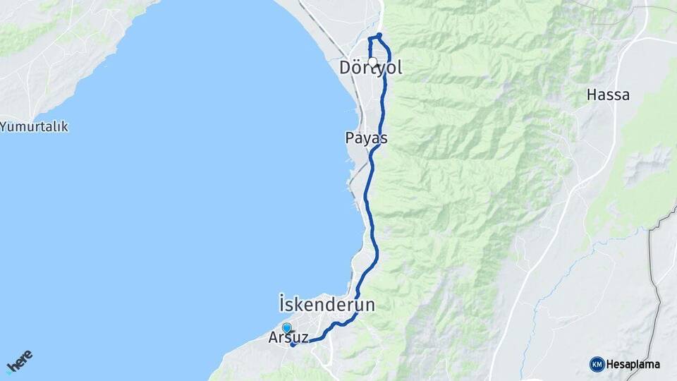 Hatay Arsuz Dörtyol Arası Kaç Km - Yol Haritası